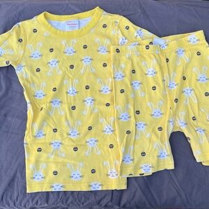 Hanna Andersson Girls Yellow Easter Bunny Pajama Set, Size 12